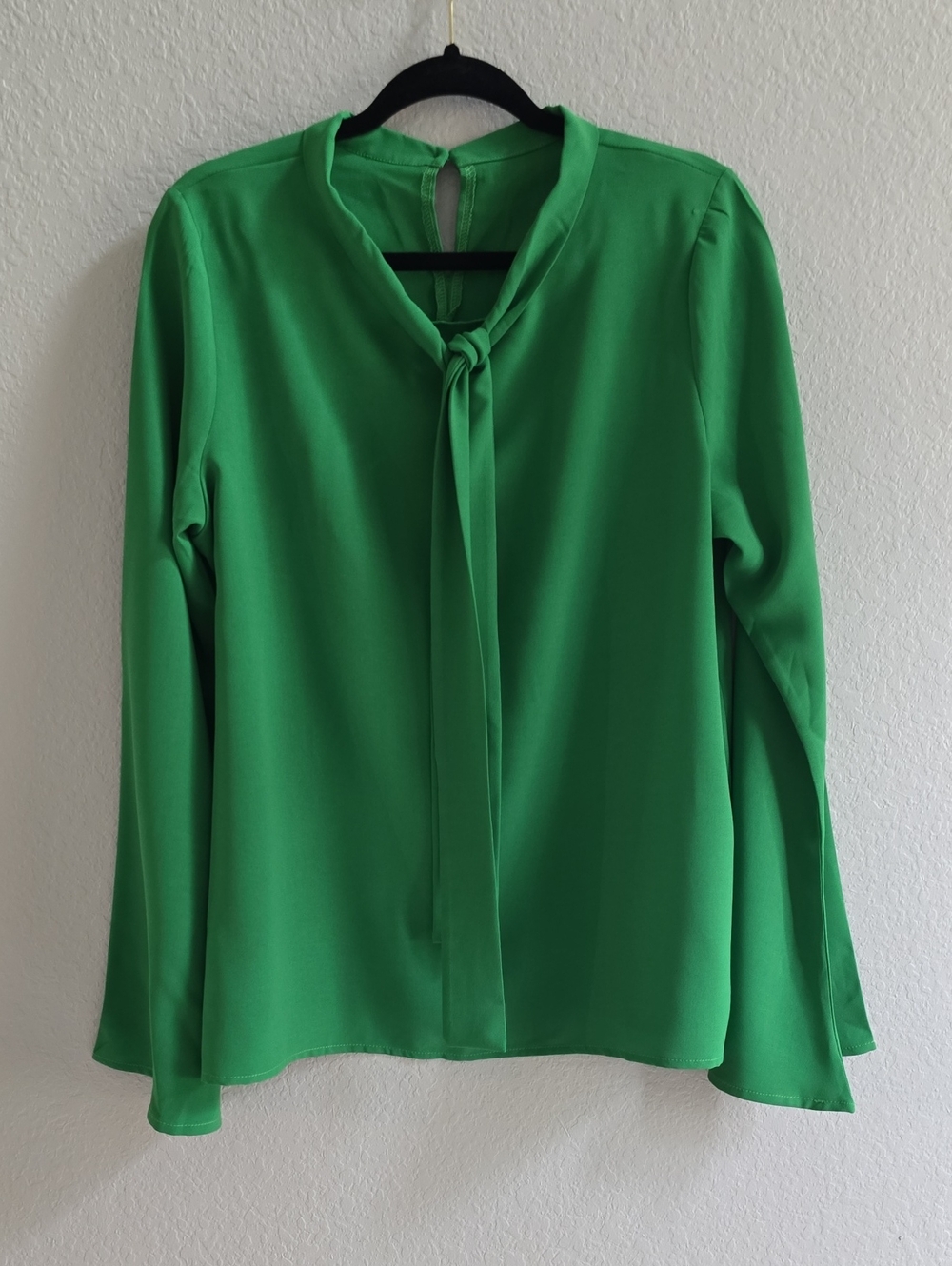 Women's Tie-Neck Long Sleeve Blouse-Lg